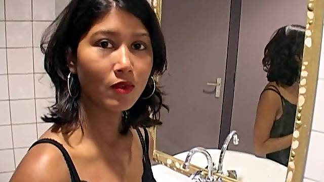 Natural tits Asian Duvessa drops on her knees to suck a dick