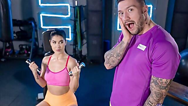 Asian babe Lady Dee likes jumping on a massive penis in the gym