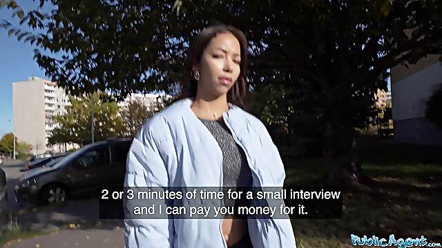 Watch this Asian babe with a bubble butt get pounded hard in public with a big cock