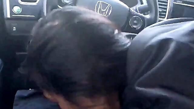 Asian Girl Sucks and Swallows in a Car