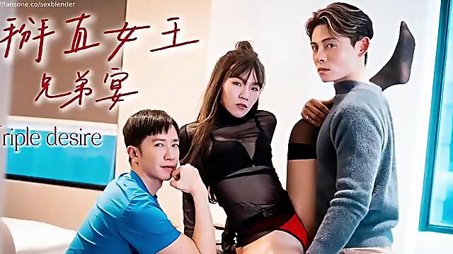 Asian Threesome Bisex: Blowjob, Amateur Hardcore Porn