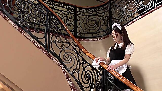 Horny Japanese maid Anna Kimijima sucks a hard penis uncensored.