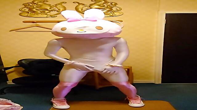 Cute cosplaying girl dances with electric vibe and panties