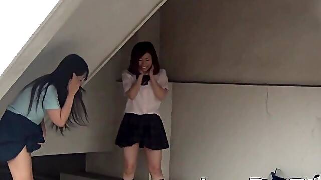 Two schoolbabes followed by voyeur to capture peeing moments