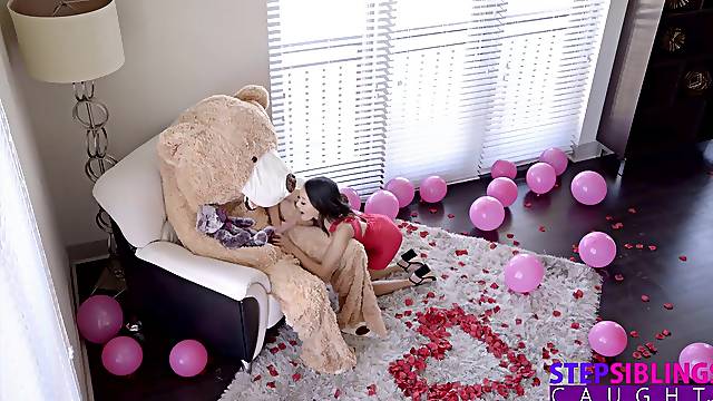 Stepbro in fur suit tricks stepsis on valentines day!