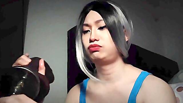 Solo faux-cock deepthroating in the Dark - S016.1