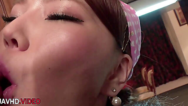 Passionate Asian housewife performs blow job then enjoys POV sex session