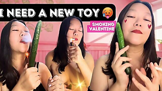 Smoking Asian Valentines Day Wishlist: 3 Cig Smokey Masturbation + Orgasm Cucumber Fucking
