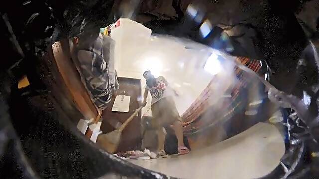 Black garbage bag cage POV