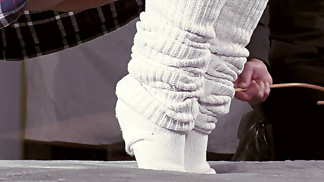 Miwa Kiritani Hands Tied Behind Her Back While Tesshin Doyama Stimulates Her Feet